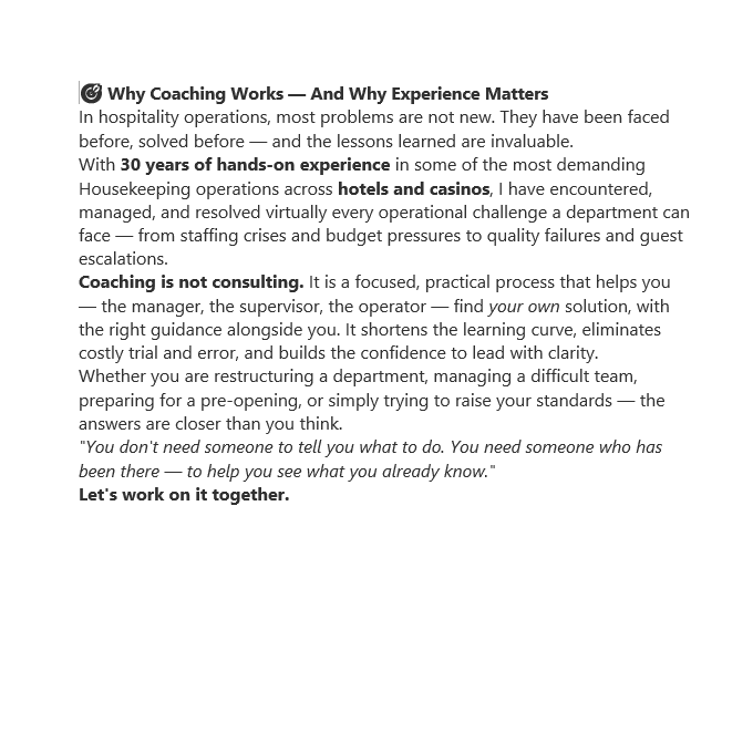 15. 1-on-1 Housekeeping Management Coaching Session