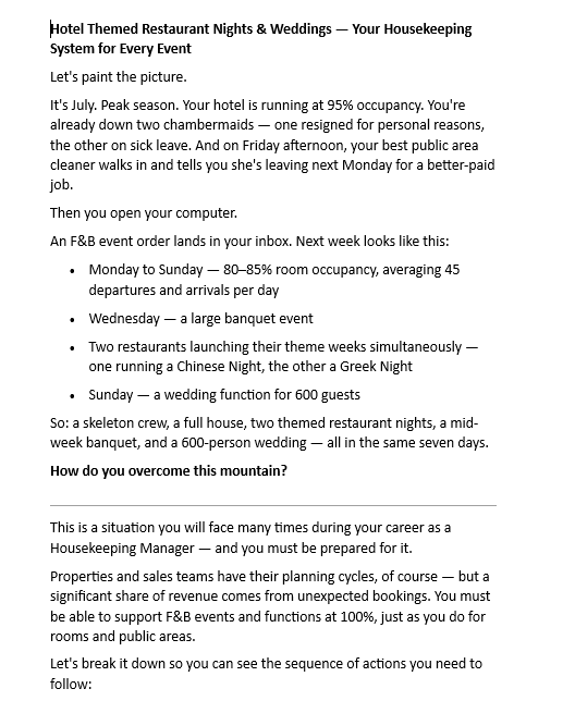 31. Hotel Themed Restaurant Nights & Weddings — Your Housekeeping System for Every Event