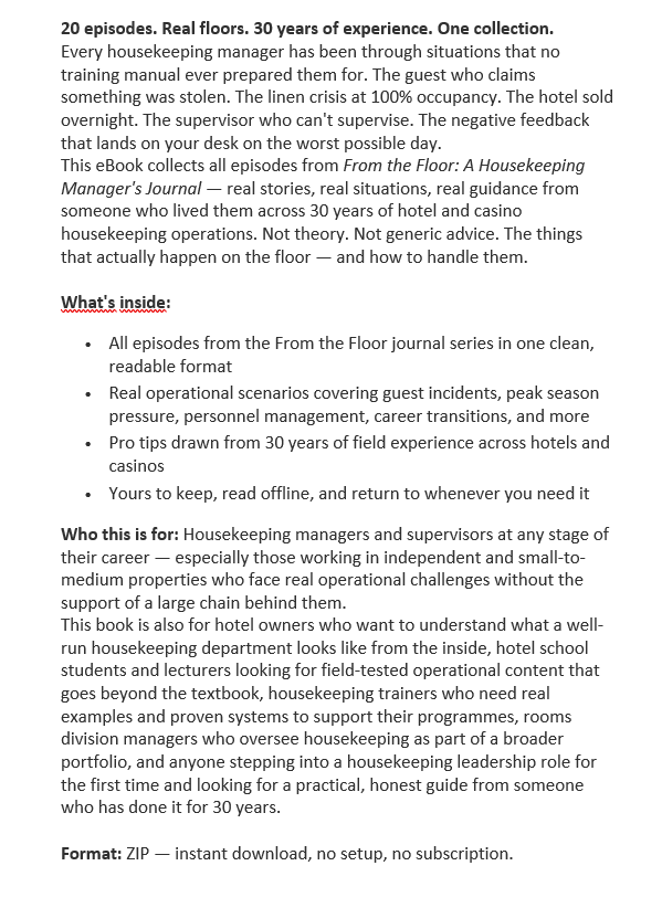 29B. What the Manual Never Told You — A Housekeeping Manager's Real Education | eBook