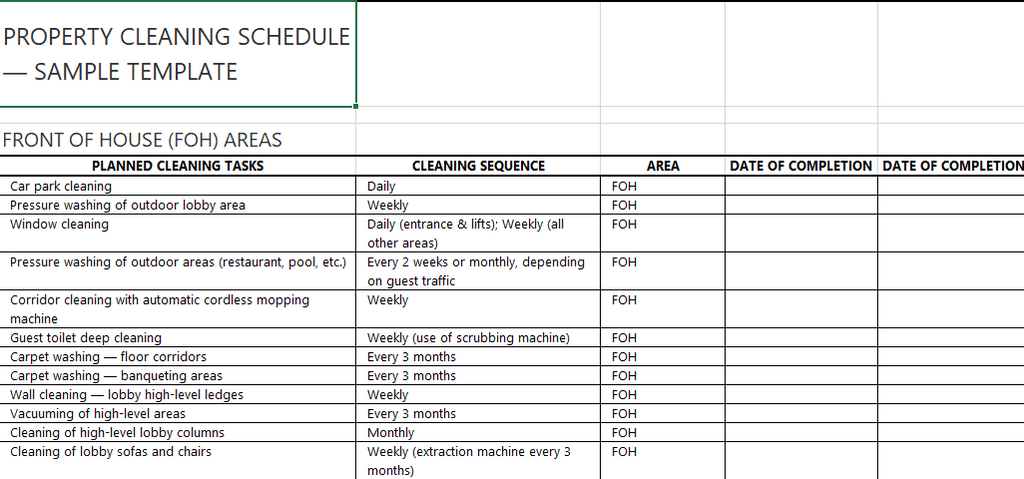 Hotel daily cleaning schedule template screenshot — step by step guide 