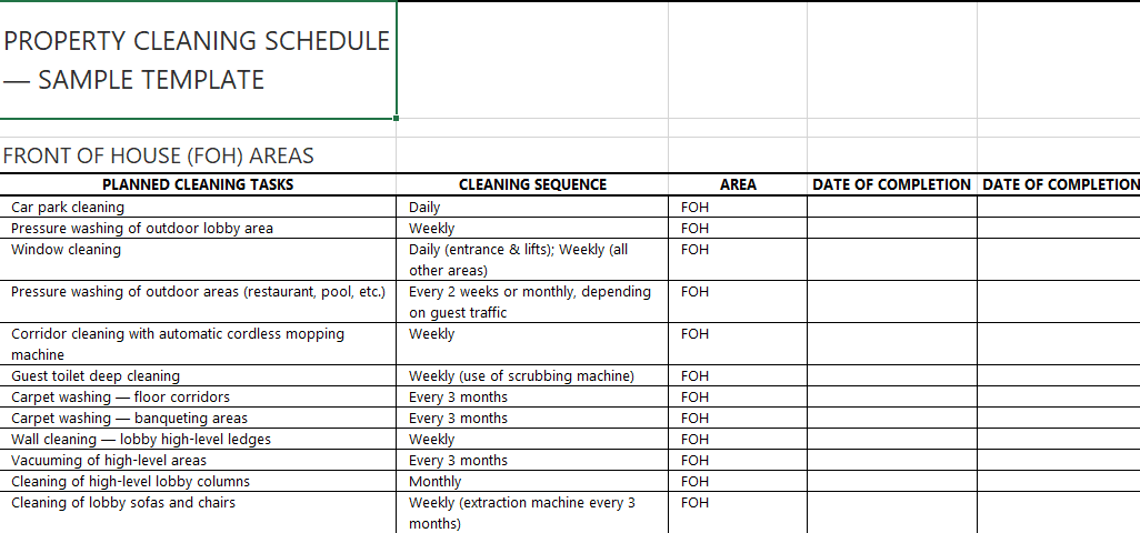 Hotel daily cleaning schedule template screenshot — step by step guide 
