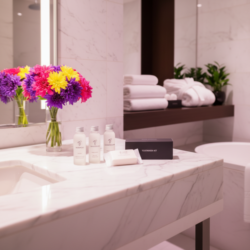 Bathroom amenities including shampoo and conditioner by room type
